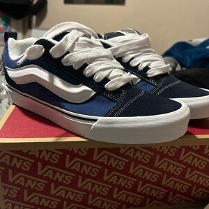 Vans Navy and White Low-Top Skate Sneakers